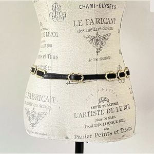 Black Skinny Belt with Gold Filigree Accents Size Medium